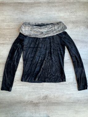 Poleci Y2K Rare Faux Fur Collar Crushed Velvet Top Sz S
